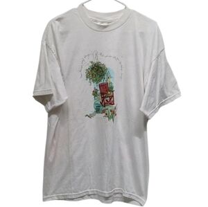 Tultex Vintage 90s Floral Print Graphic White Short Sleeve Shirt Size XL